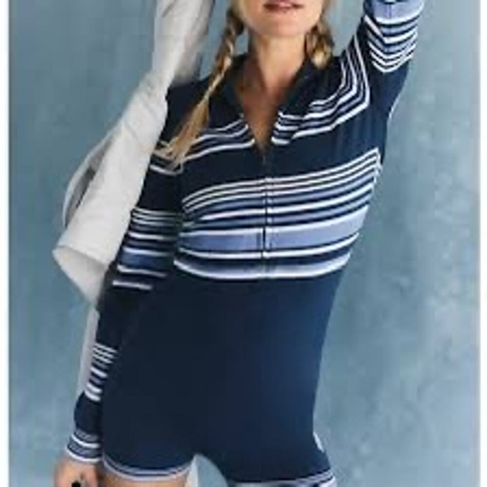 Free People Movement It's Cold Outside Playsuit Knit Textured Blue Romper Sz S - Picture 2 of 8